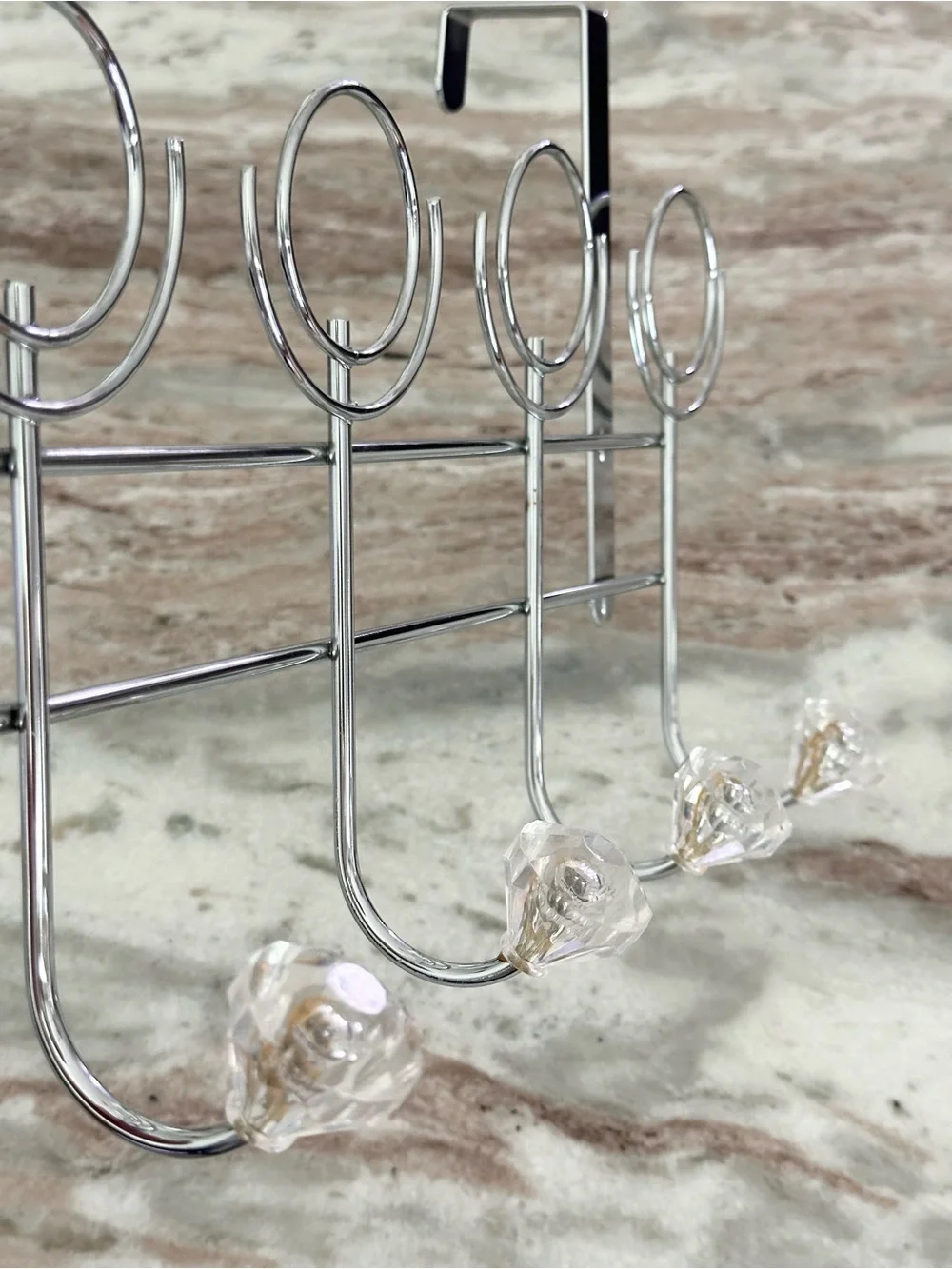 Over the Door Hanging Rack with 5 Faux Crystal Knobs Hooks